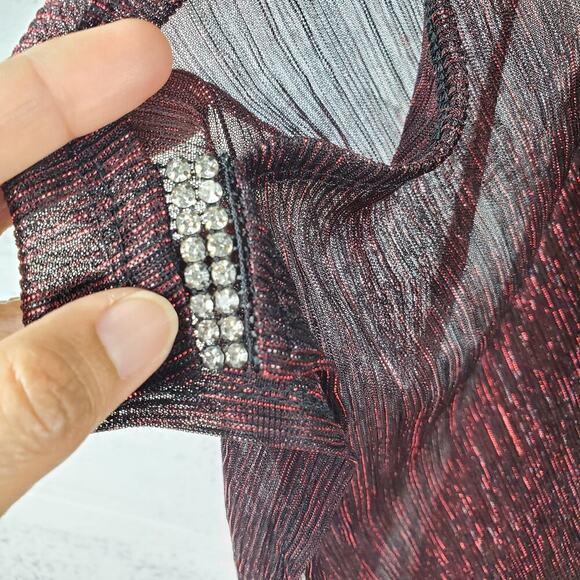 Onyx Nite Red Shimmer Kimono Cold Shoulder Rhinestone Sleeve Top Size Large NWT - Picture 4 of 9